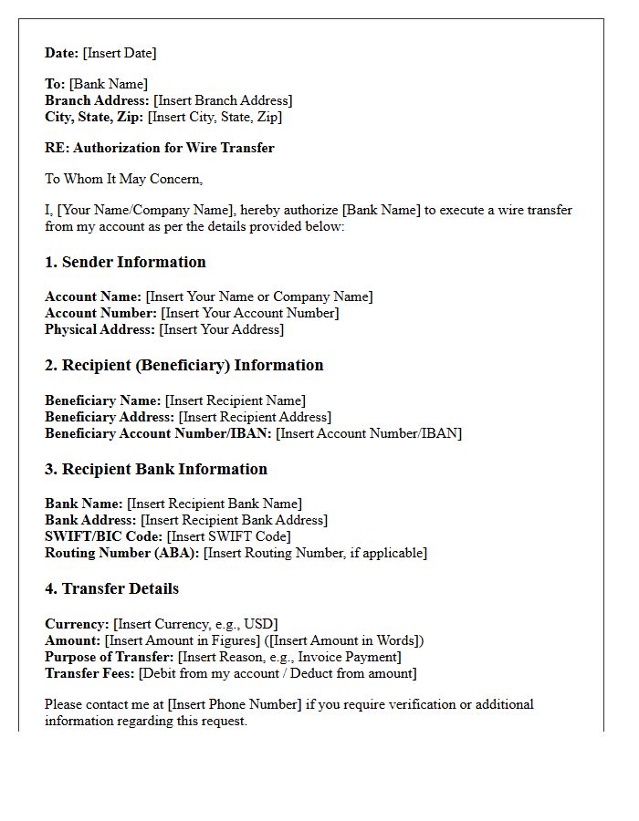Standard Wire Transfer Authorization Letter