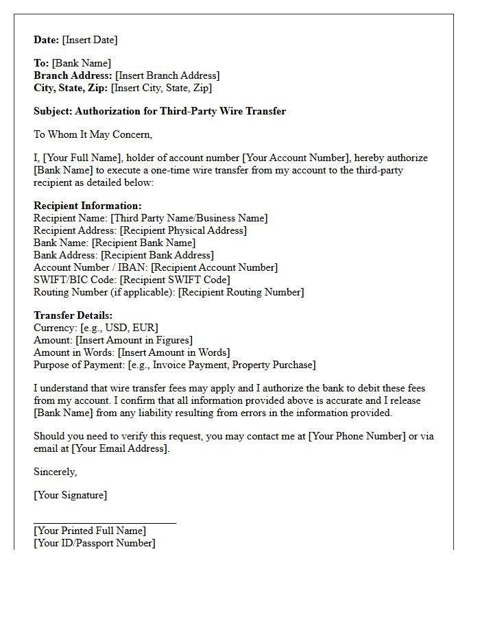 Third-Party Wire Transfer Authorization Letter