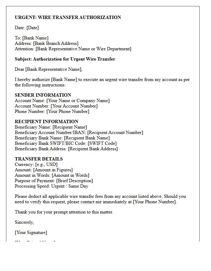Urgent Wire Transfer Authorization Letter