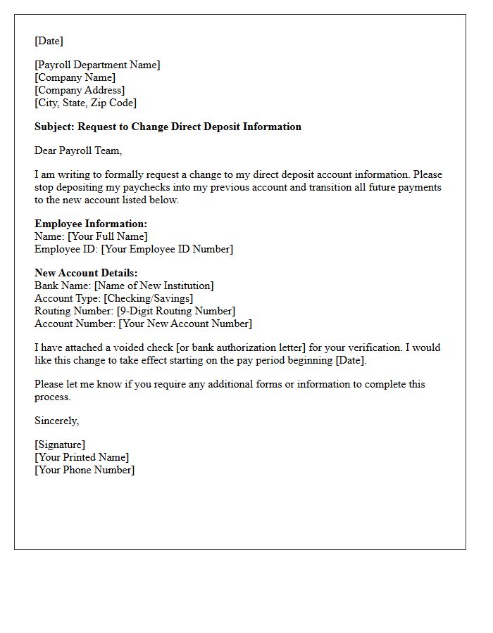Change of Institution Direct Deposit Update Letter