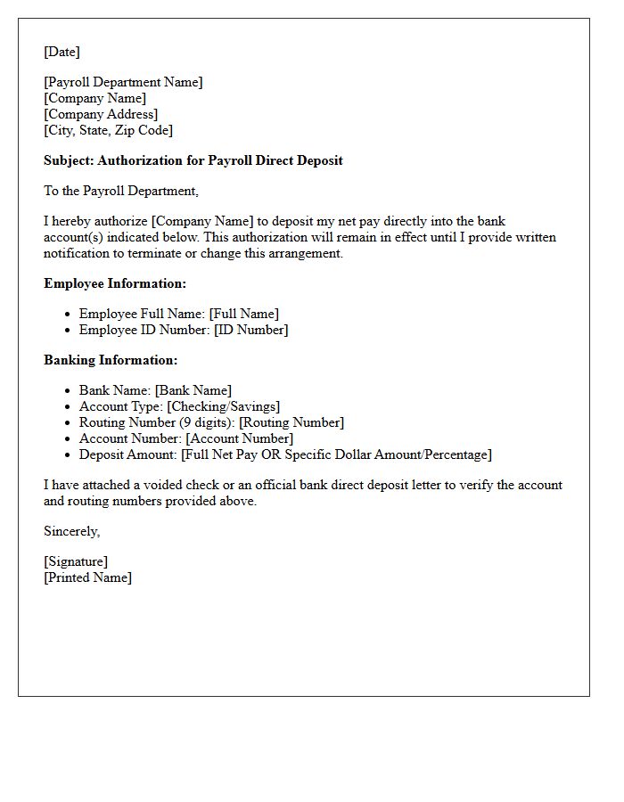 Corporate Payroll Direct Deposit Setup Letter