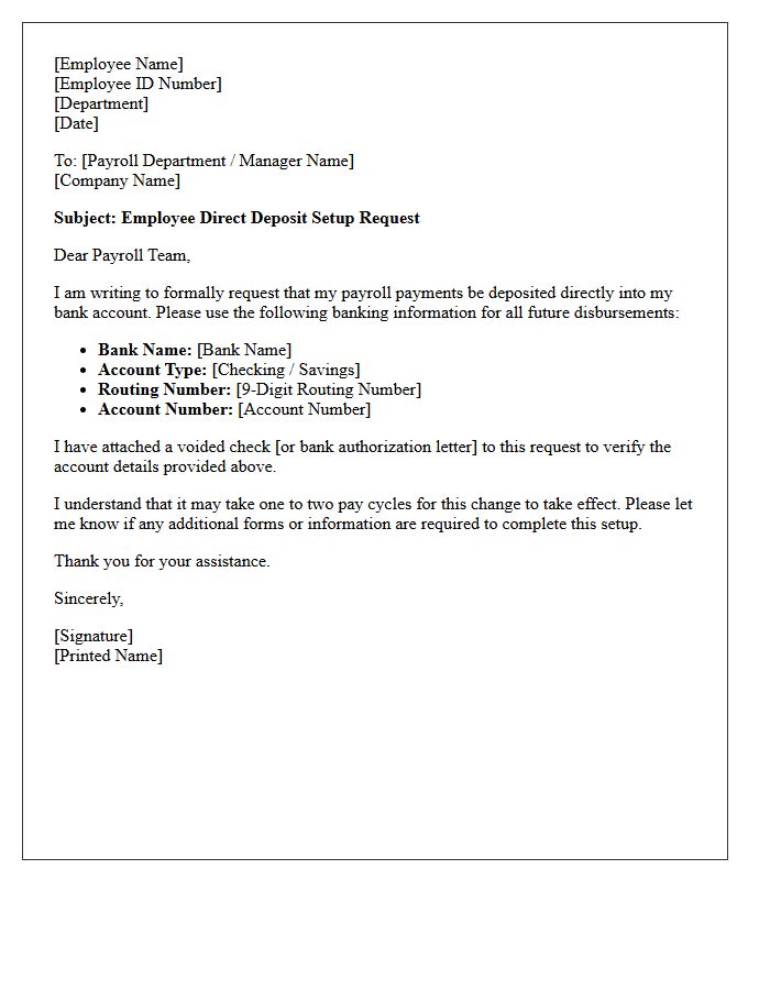 Employee Direct Deposit Setup Request Letter