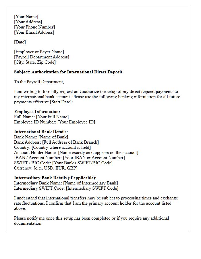 International Account Direct Deposit Setup Letter