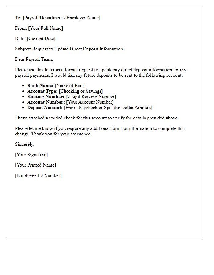 New Checking Account Direct Deposit Request Letter