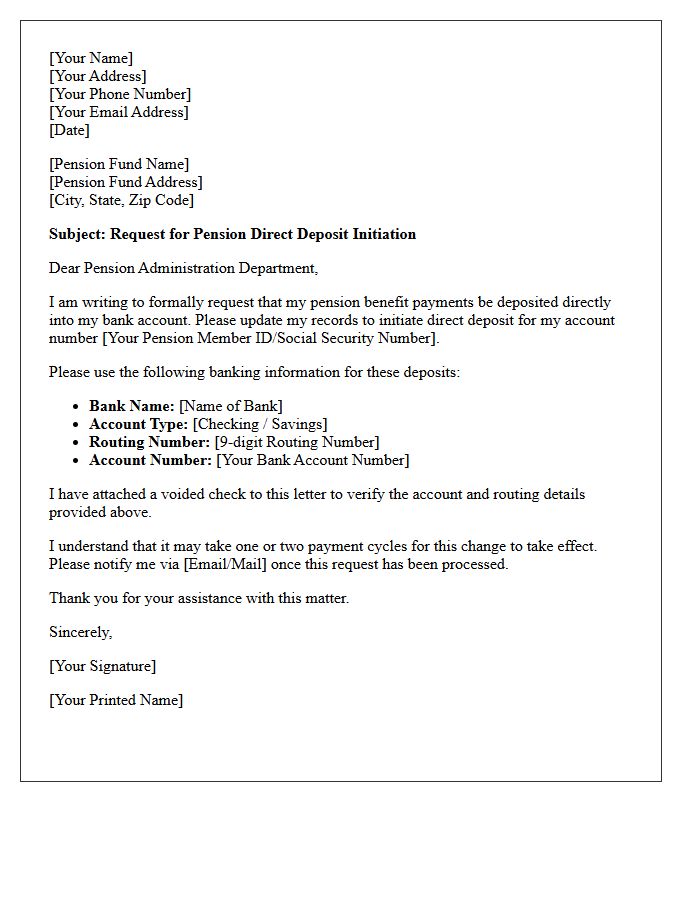 Pension Fund Direct Deposit Initiation Letter