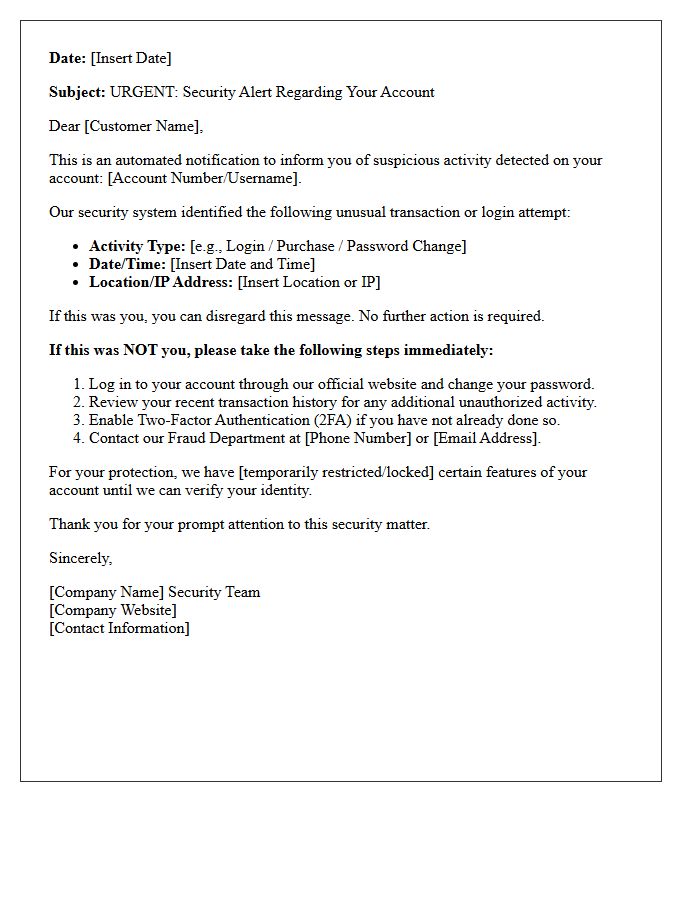 Account Security Fraud Alert Letter