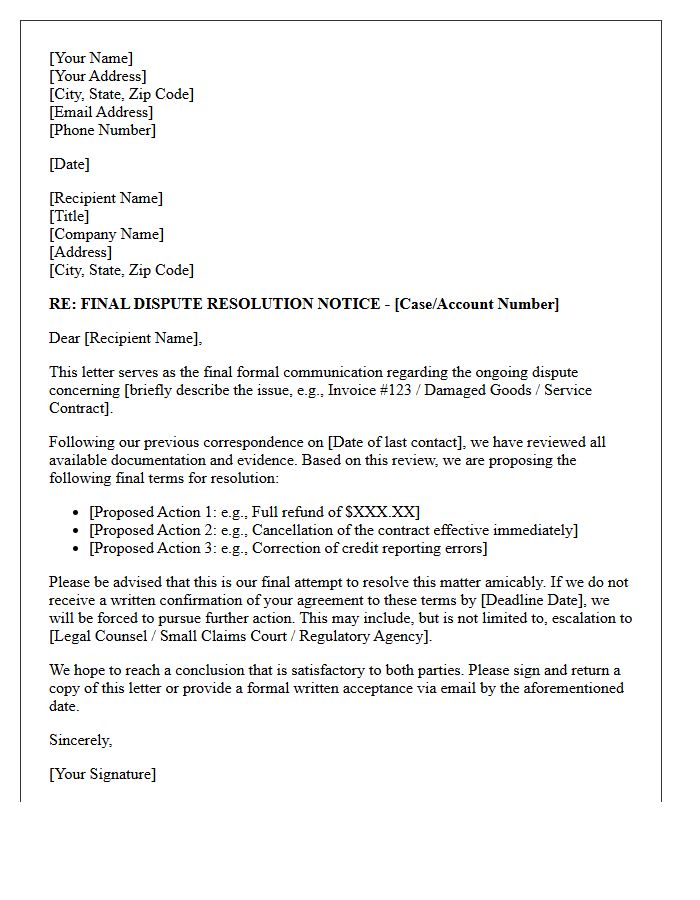 Final Dispute Resolution Letter