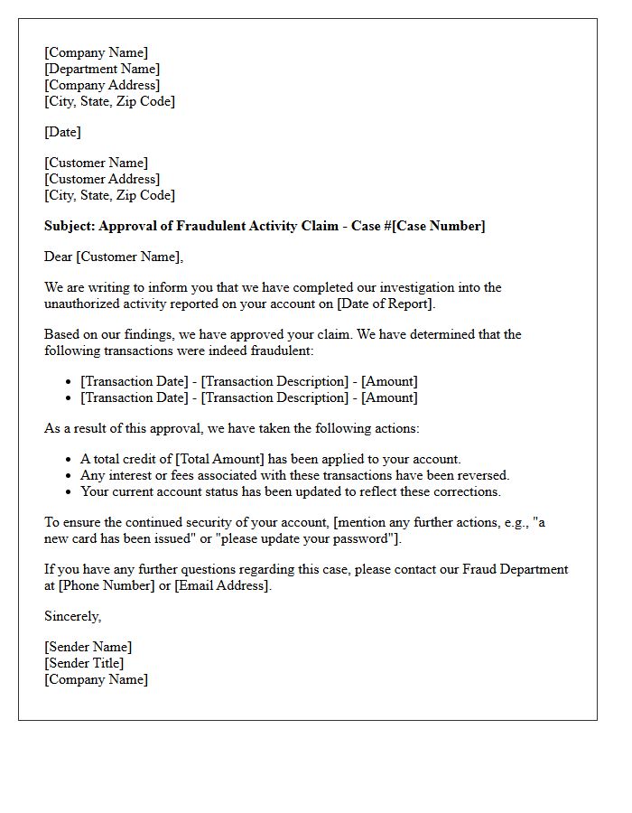 Fraudulent Activity Claim Approval Letter
