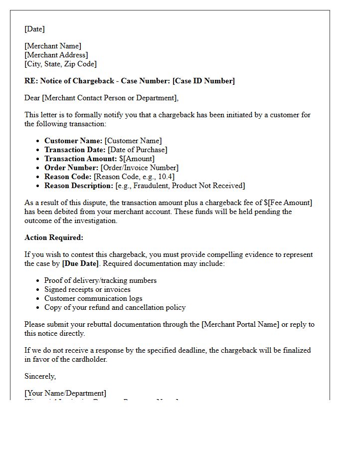 Merchant Chargeback Notification Letter