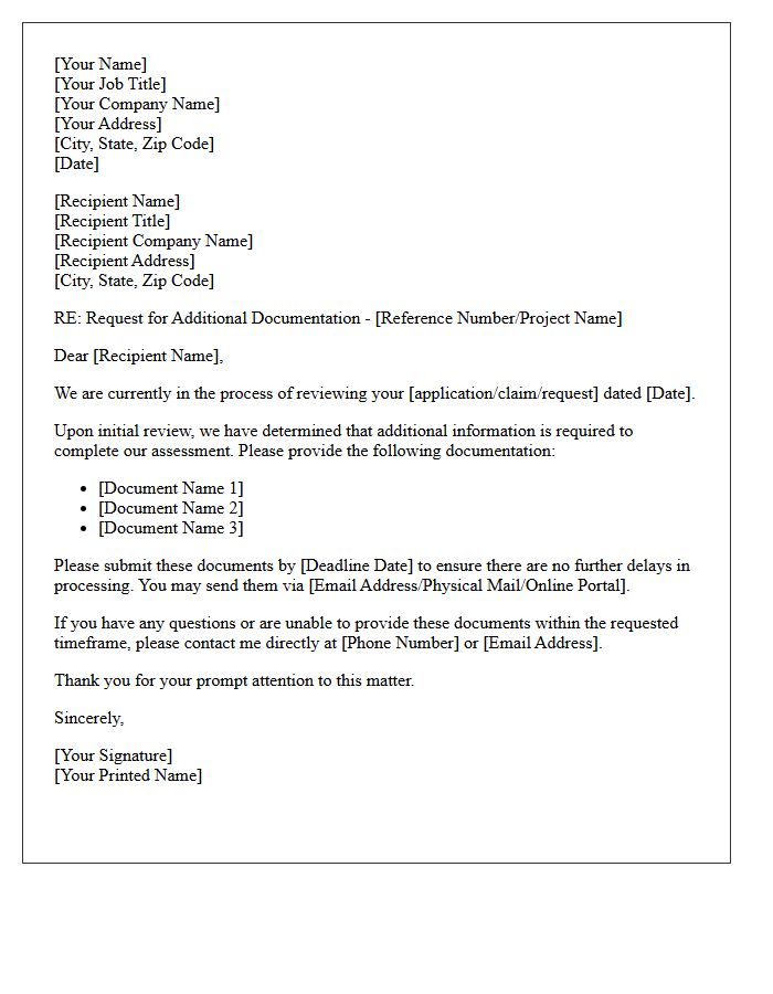 Request For Additional Documentation Letter