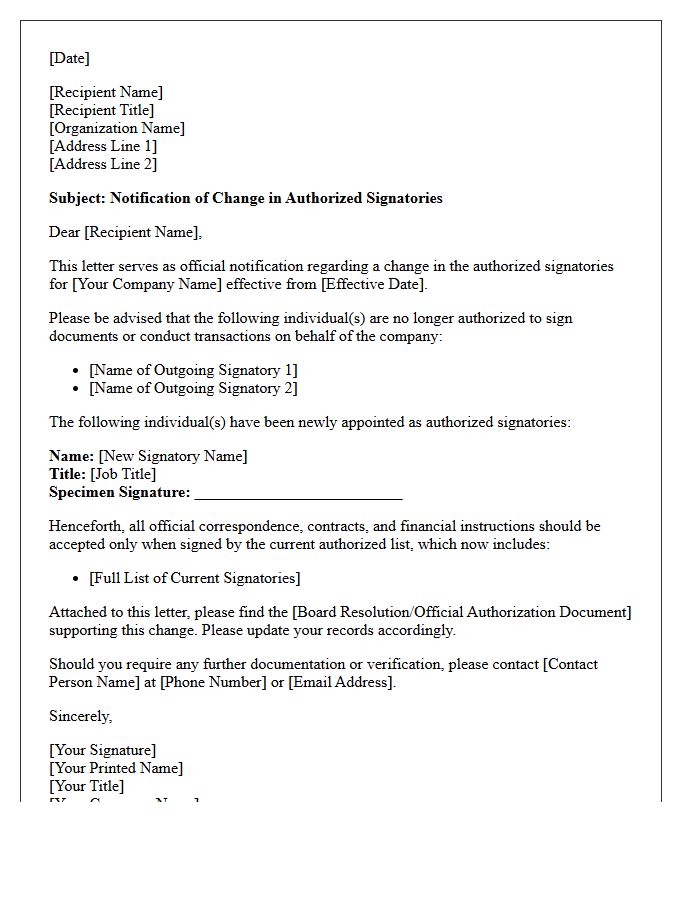 Authorized Signatory Update Notification Letter