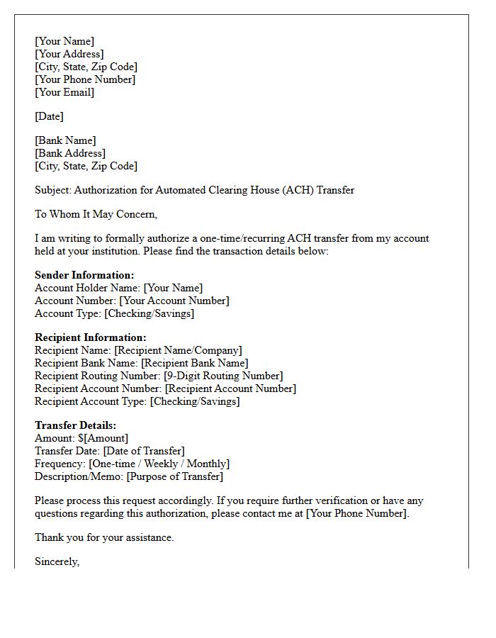 Automated Clearing House Transfer Request Letter