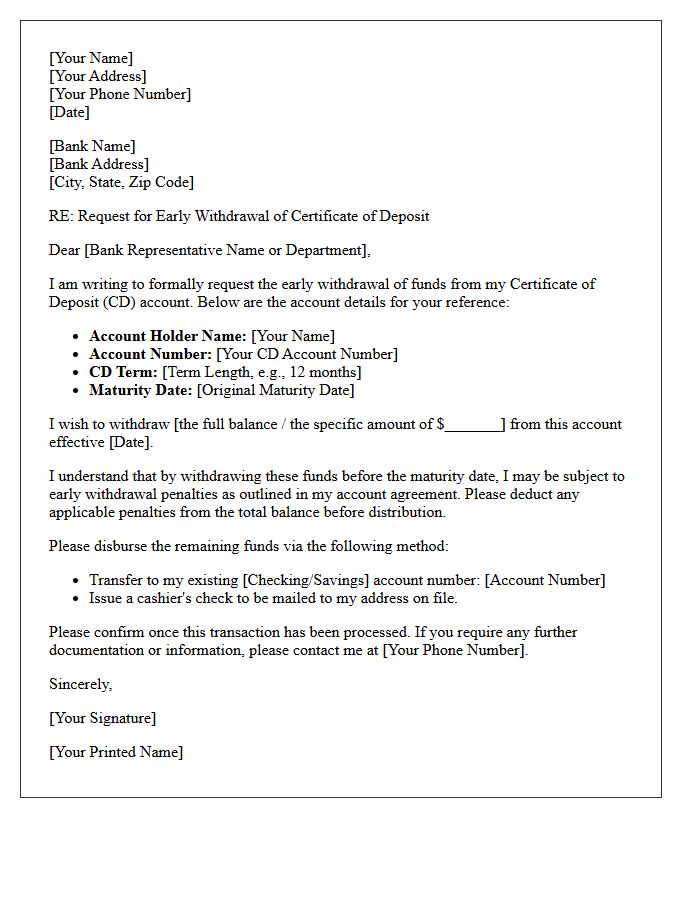 Certificate Of Deposit Early Withdrawal Letter