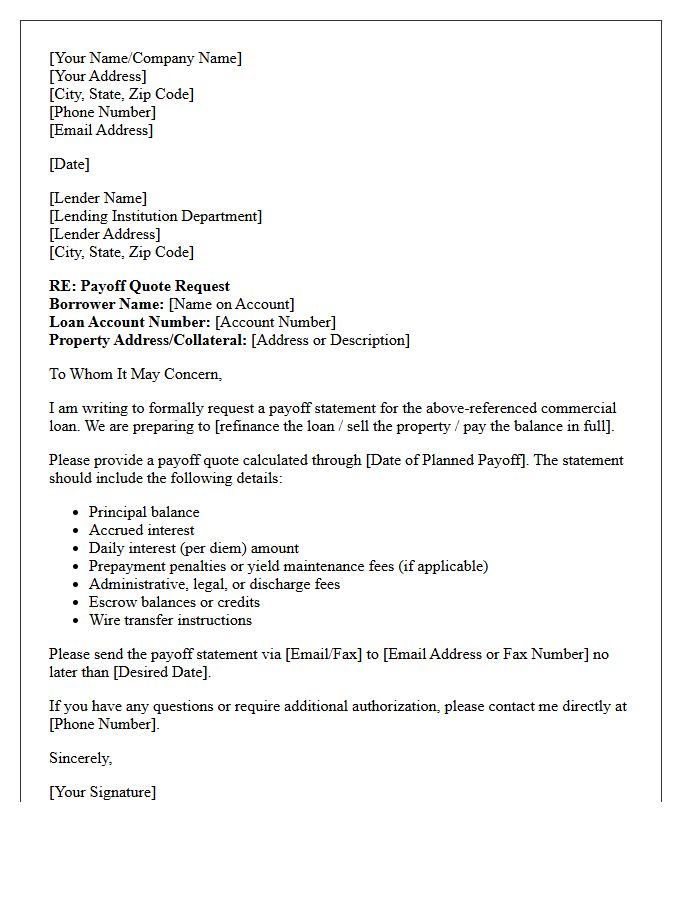 Commercial Loan Payoff Quote Request Letter
