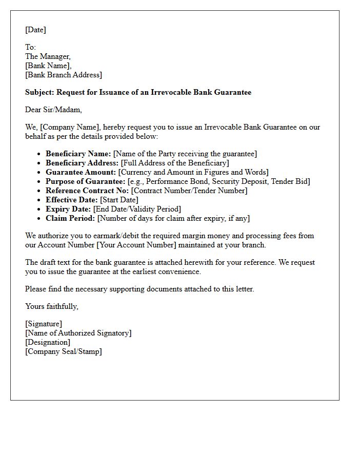 Irrevocable Bank Guarantee Request Letter