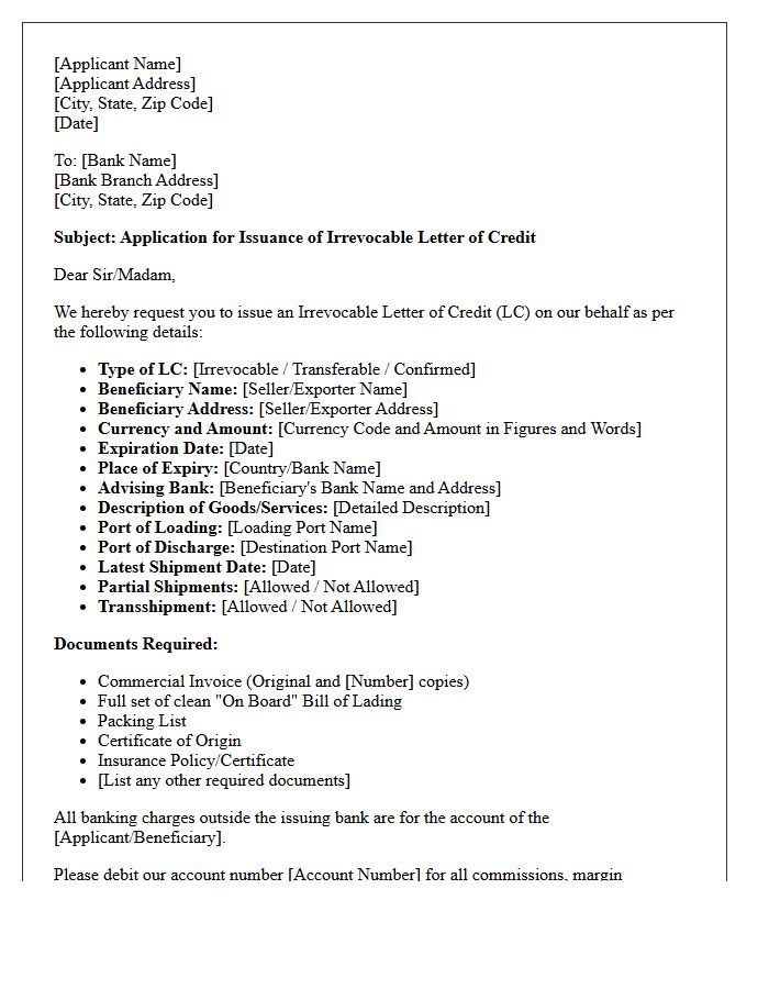 Letter Of Credit Issuance Application Letter