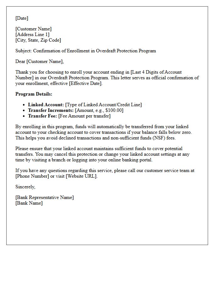Overdraft Protection Program Enrollment Letter