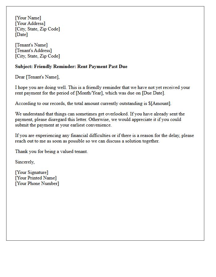 Amicable Rent Payment Past Due Letter
