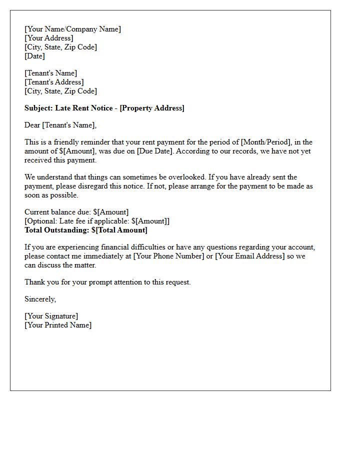 Early Stage Overdue Rent Reminder Letter