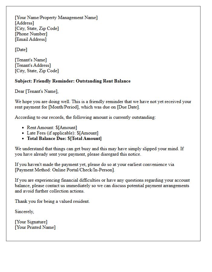 Pre-Collection Friendly Rent Notice Letter