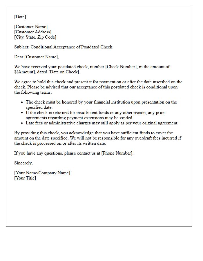 Conditional Postdated Check Acceptance Letter
