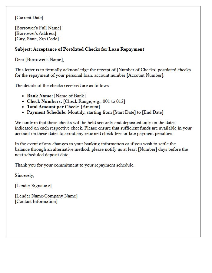 Postdated Check Acceptance Letter for Personal Loan Repayment