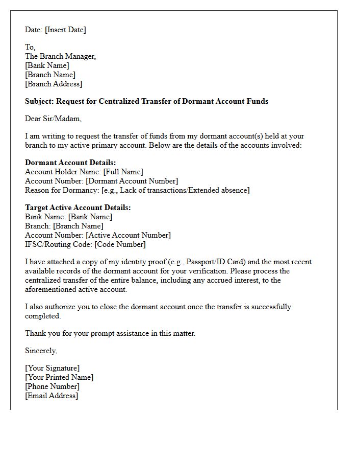 Centralized Dormant Funds Transfer Letter