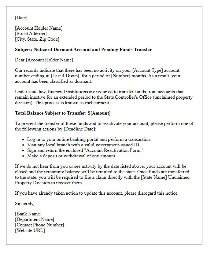Dormant Account Funds Transfer Notification Letter