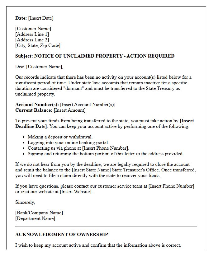 Dormant Account State Transfer Advisory Letter