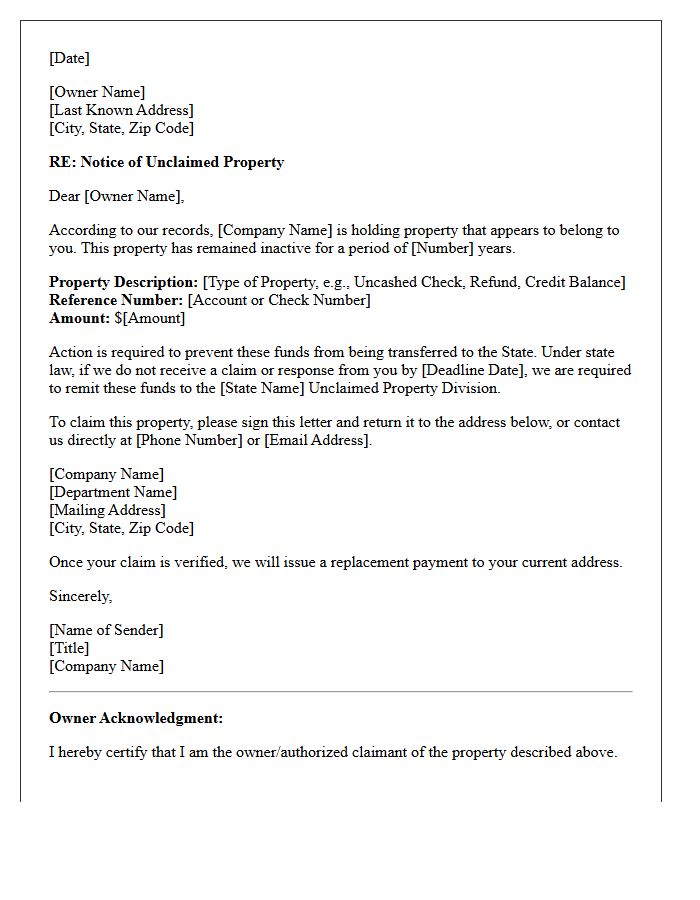 Unclaimed Property Transfer Notification Letter