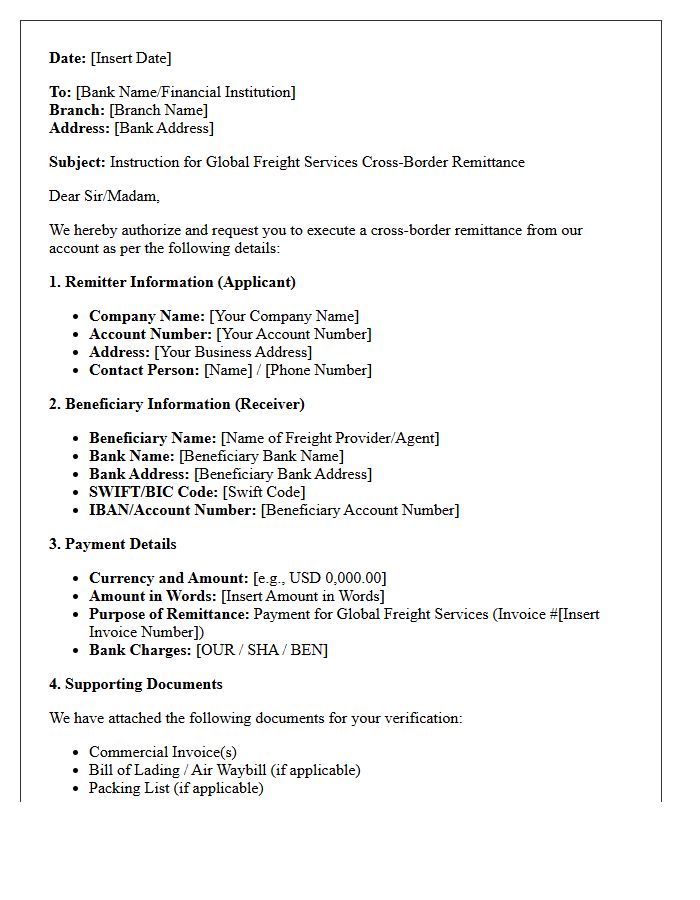 Global Freight Services Cross-Border Remittance Request Letter