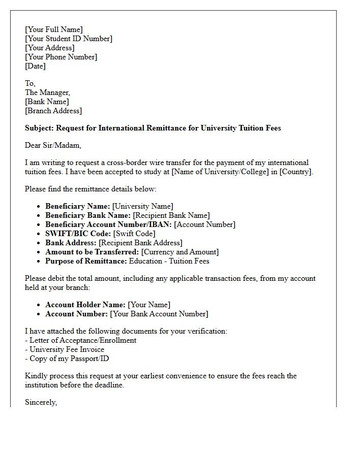International Tuition Fee Cross-Border Remittance Request Letter