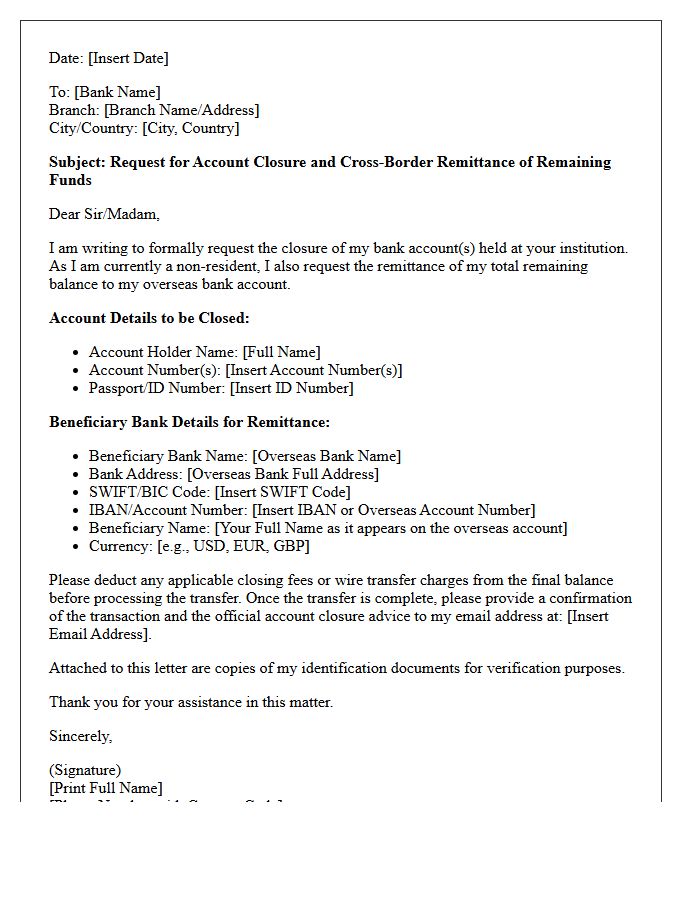 Non-Resident Account Closure Cross-Border Remittance Request Letter