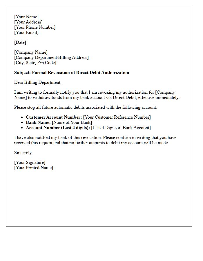 Customer Letter For Direct Debit Revocation