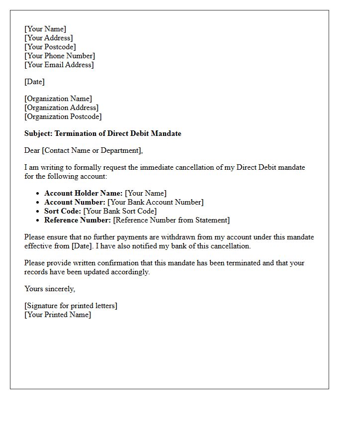 Letter Of Direct Debit Mandate Termination