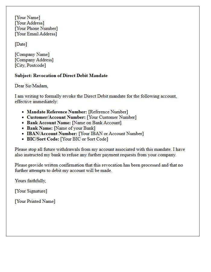 Letter Of Revocation For Banking Direct Debit Mandate