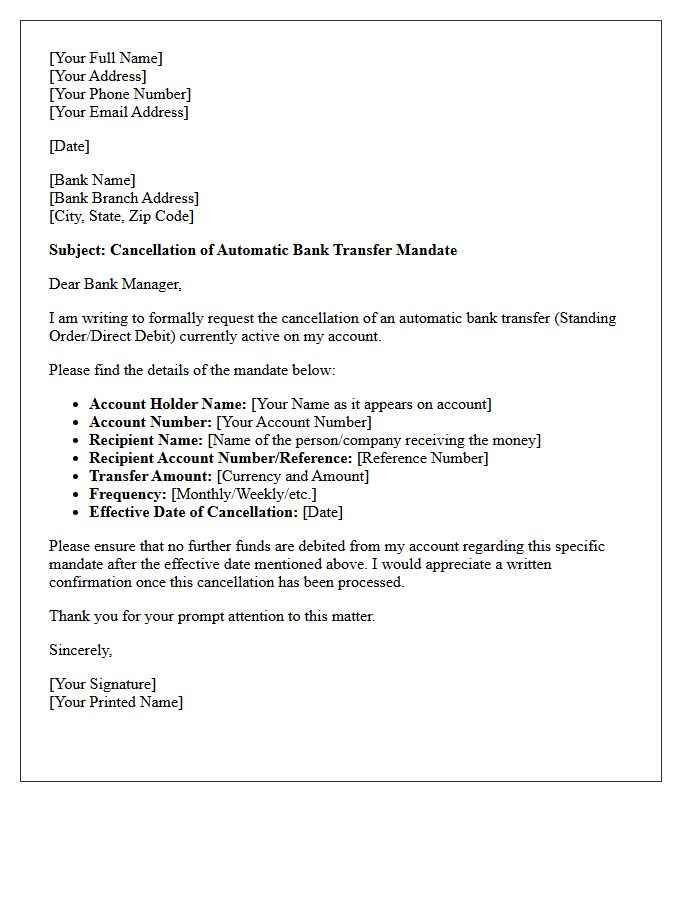 Letter To Cancel Automatic Bank Transfer Mandate
