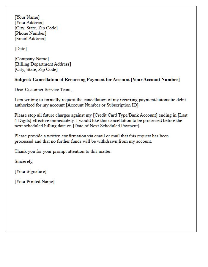 Recurring Payment Cancellation Letter