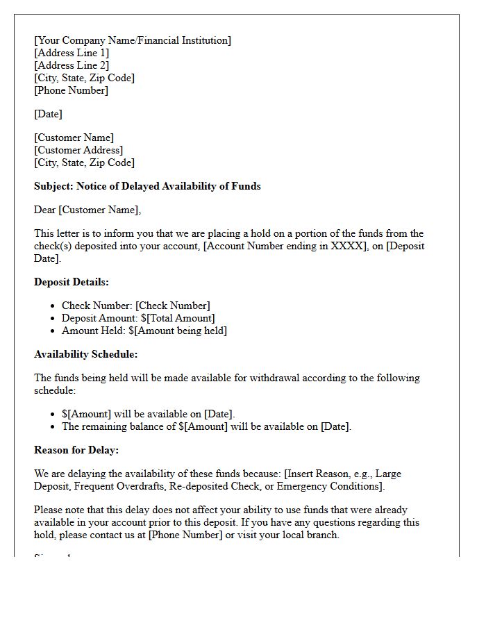 Standard Check Clearing Delay Notification Letter