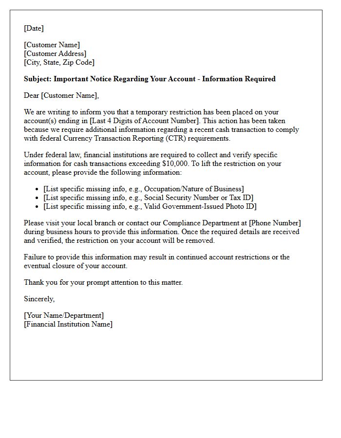 Account Restriction Letter Pending CTR Information