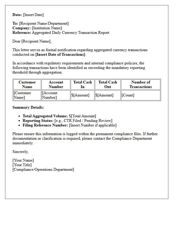 Aggregated Daily Currency Transaction Notice Letter