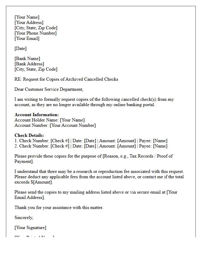 Archived Cancelled Check Copy Request Letter