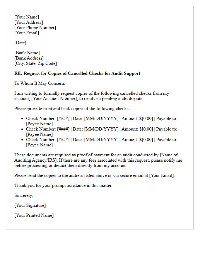 Audit Dispute Cancelled Check Copy Request Letter