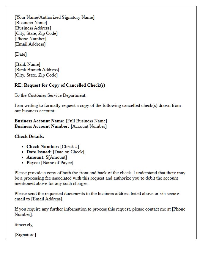 Business Banking Cancelled Check Copy Request Letter