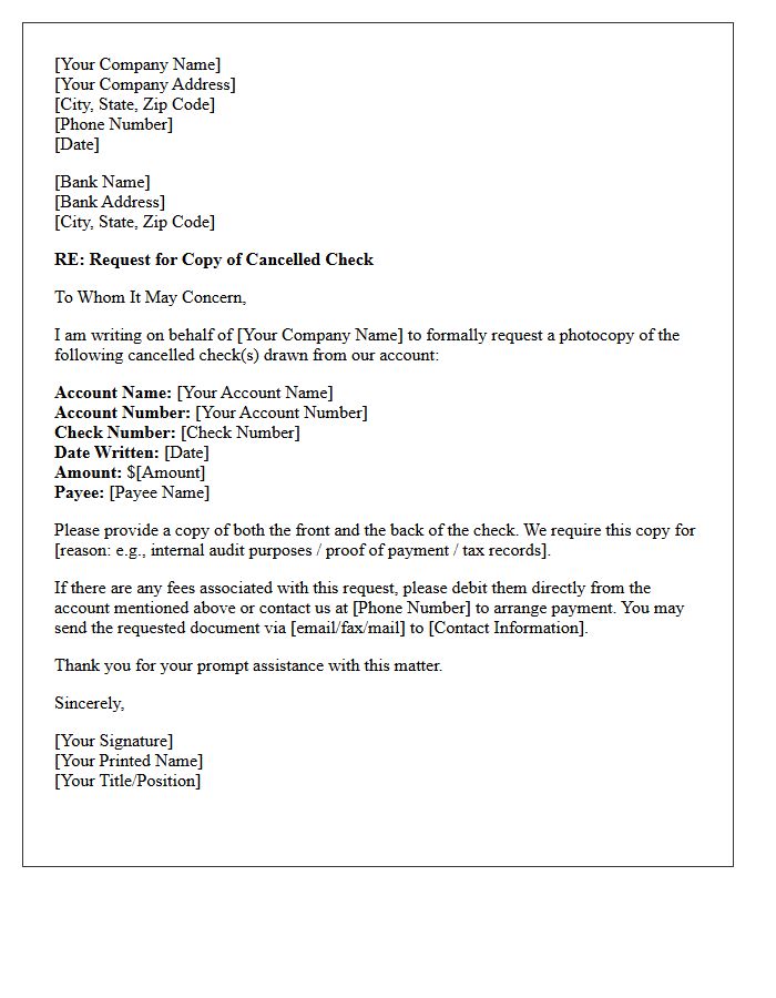 Corporate Cancelled Check Copy Request Letter