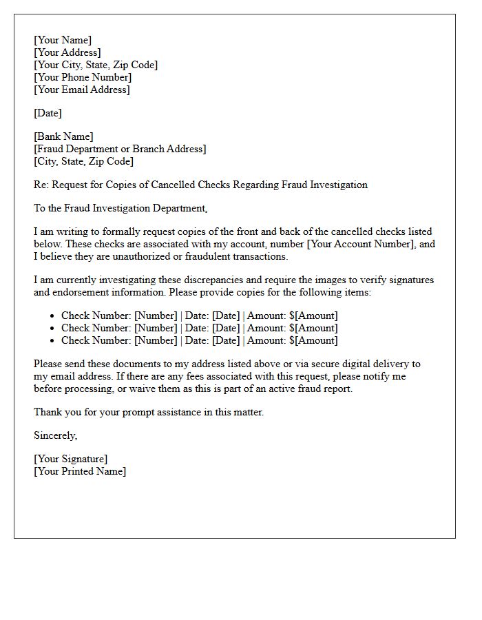 Fraud Investigation Cancelled Check Copy Request Letter