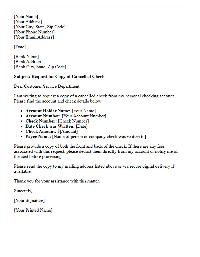 Personal Account Cancelled Check Copy Request Letter