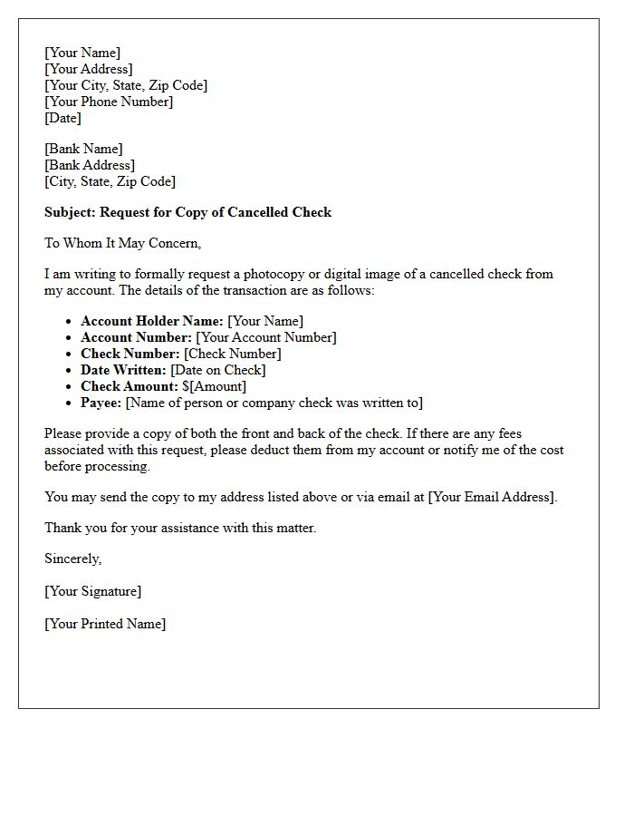 Standard Cancelled Check Copy Request Letter