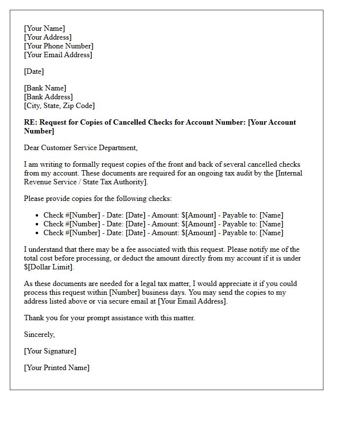 Tax Audit Cancelled Check Copy Request Letter