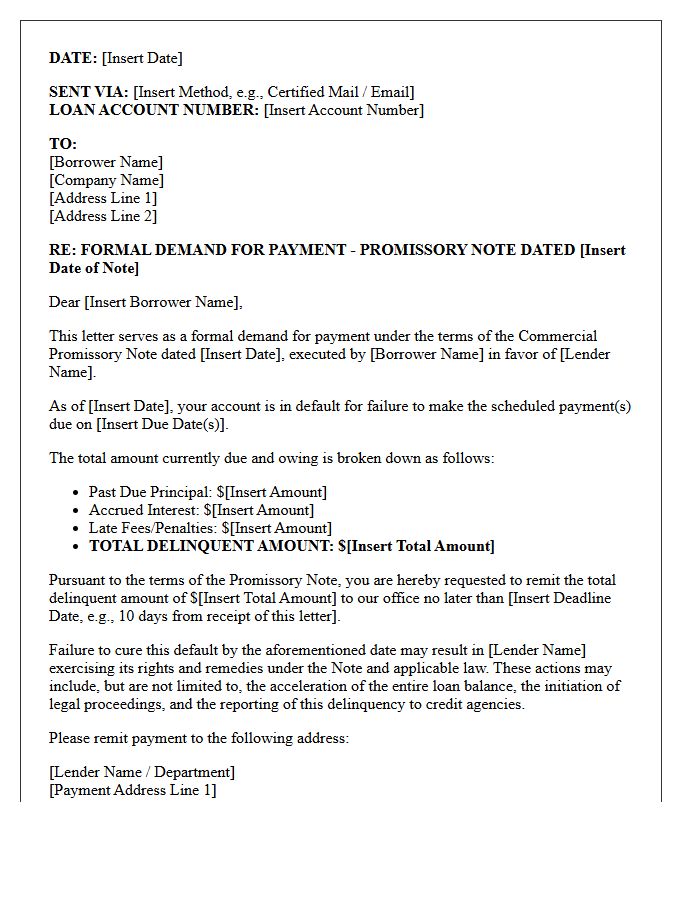 Commercial Loan Promissory Note Payment Demand Letter